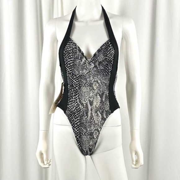 Vintage 1980's Krystal K Python Snake Print One Piece - XS/S - Picture 1 of 10